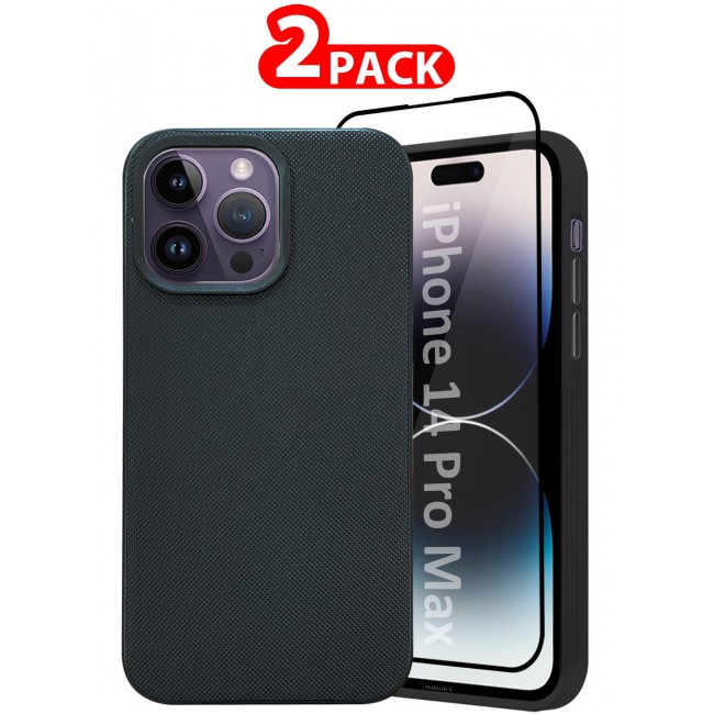 CATANES iPhone 14 Pro Max 2 Pack Vegan Leather Case, 1 Cover with 1 Screen Protector, Slim Fit, Raised Edges for Camera and Screen Protection