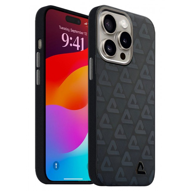 CATANES (for iPhone 15 Pro) Case Leather Back Cover Triangle Pattern Shockproof Protective Phone Case Black