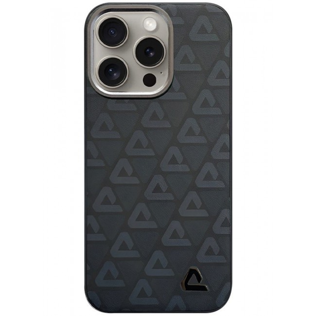 CATANES (for iPhone 15 Pro) Case Leather Back Cover Triangle Pattern Shockproof Protective Phone Case Black