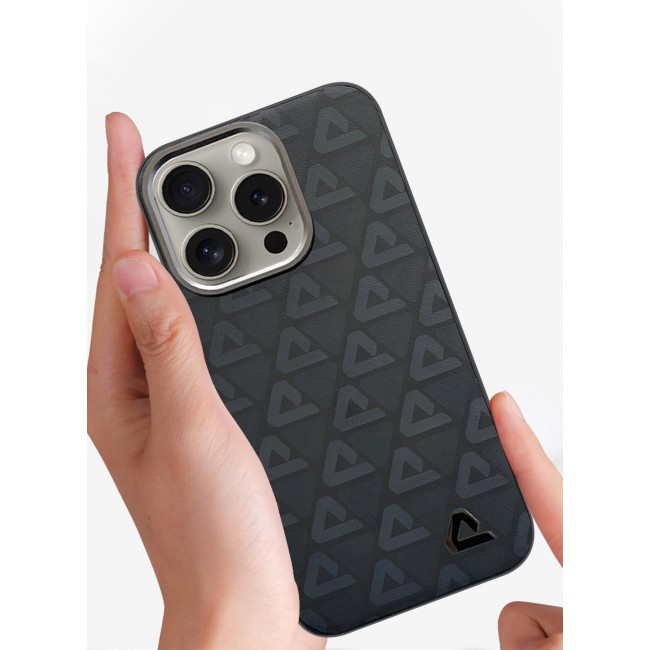 CATANES (for iPhone 15 Pro) Case Leather Back Cover Triangle Pattern Shockproof Protective Phone Case Black