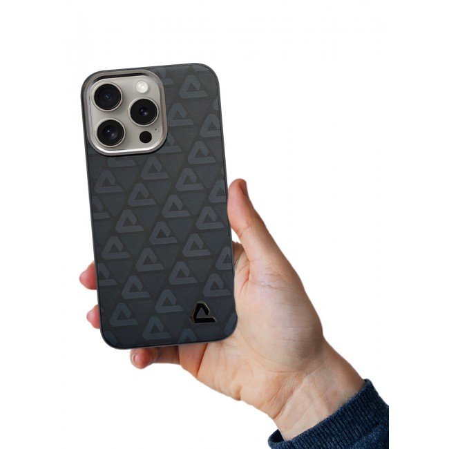 CATANES (for iPhone 15 Pro) Case Leather Back Cover Triangle Pattern Shockproof Protective Phone Case Black