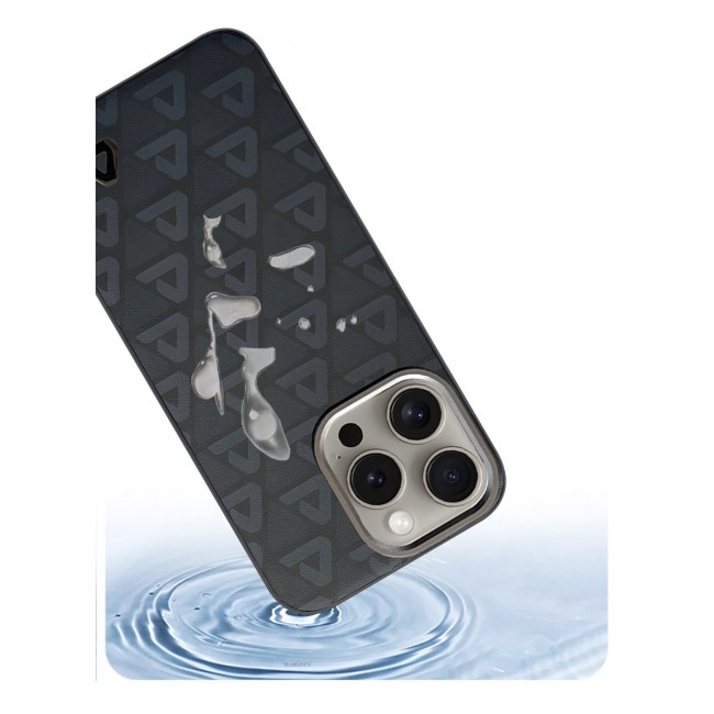 CATANES (for iPhone 15 Pro) Case Leather Back Cover Triangle Pattern Shockproof Protective Phone Case Black