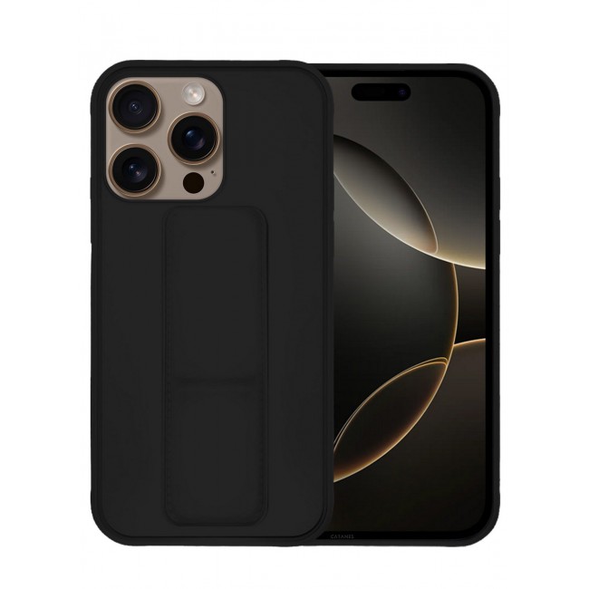 CATANES ( for iPhone 16 Pro Max ) Case Premium PU Leather Case with Stand Function Shockproof and Anti Scratch Finger Grip Case Cover / Black
