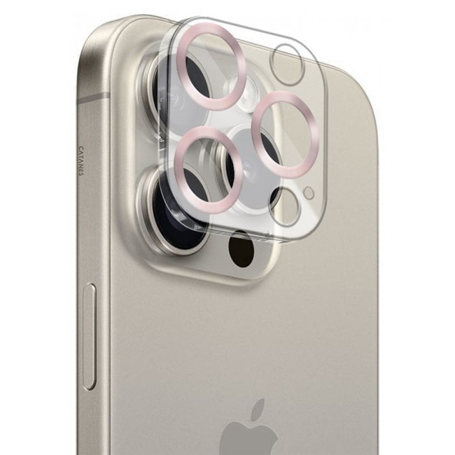 CATANES Camera Lens Protector for Apple iPhone 15 Pro Tempered Glass 9H Hardness Ultra HD Anti-Scratch Easy to Install Case Friendly Full Coverage Guard Rose Gold