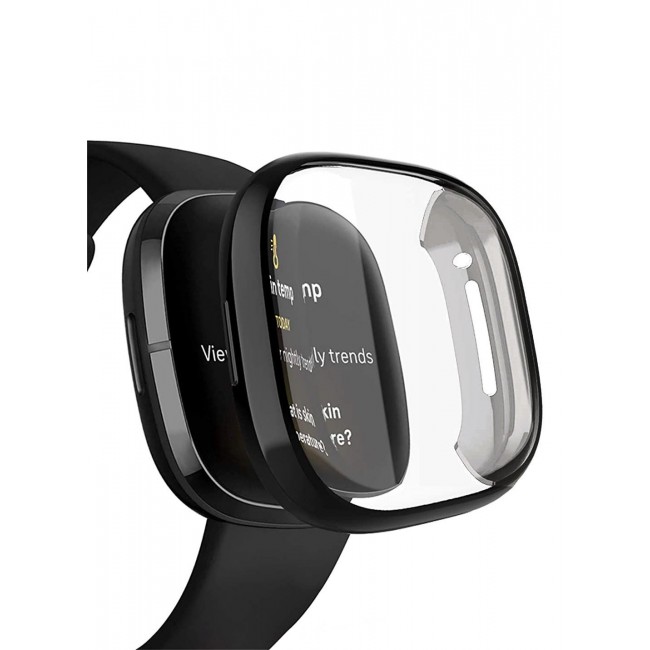 CATANES Fitbit Versa 3 Case / Fitbit Sense Case Soft TPU Bumper Screen Protector Shockproof Full Coverage All-Around Protective Cover Black