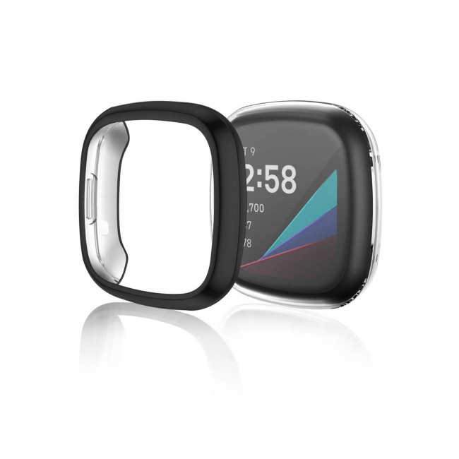 CATANES Fitbit Versa 3 Case / Fitbit Sense Case Soft TPU Bumper Screen Protector Shockproof Full Coverage All-Around Protective Cover Black