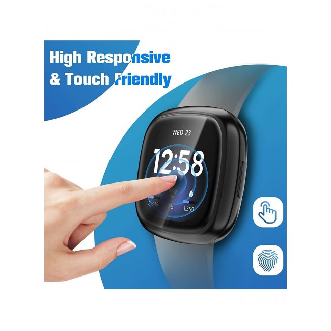 CATANES Fitbit Versa 3 Case / Fitbit Sense Case Soft TPU Bumper Screen Protector Shockproof Full Coverage All-Around Protective Cover Black