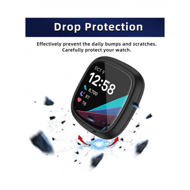 CATANES Fitbit Versa 3 Case / Fitbit Sense Case Soft TPU Bumper Screen Protector Shockproof Full Coverage All-Around Protective Cover Black