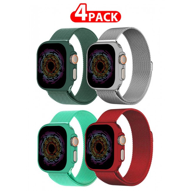 CATANES 4 Pack Stainless Steel Milanese Loop Compatible with Apple Watch Band 42mm 44mm 45mm 49mm men and women Mesh Loop Magnetic Clasp Replacement for iWatch Bands Ultra2/Ultra/Series 9 8 7 SE 6 5 4 3 2 1