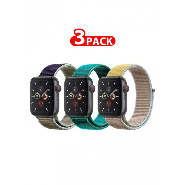 CATANES 3 Pack For Apple Watch 41mm 40mm 38mm Nylon Sport Loop Band Compatible With iWatch Series 7 SE 6 5 4 3 2 1 Men Women Braided Stretchy Nylon Loop Bands