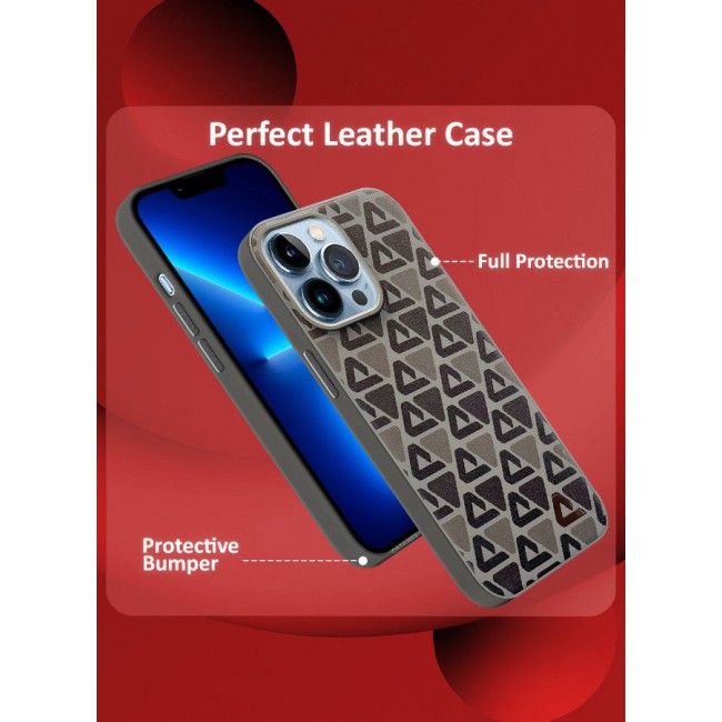 CATANES (for iPhone 13 Pro Max) 2 Pack Case and Screen Protector Leather Back Cover Triangle Pattern Shockproof Protective Phone Case Brown