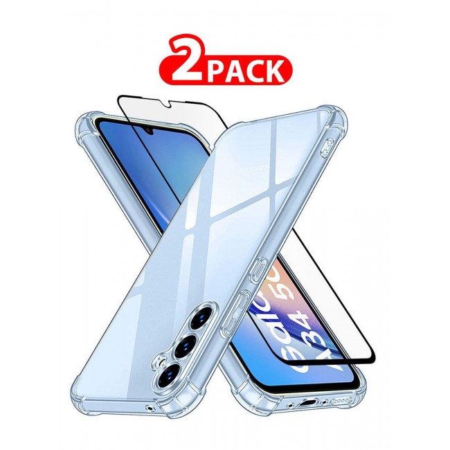CATANES 2 Packs Of Samsung Galaxy A34 Clear Case and Screen Protector TPU Gorilla Case Cover Reinforced Corner Shock Absorption Anti Scratch Anti Yellow Ultra Thin Case