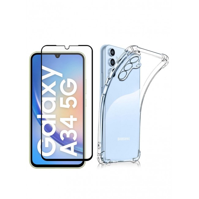 CATANES 2 Packs Of Samsung Galaxy A34 Clear Case and Screen Protector TPU Gorilla Case Cover Reinforced Corner Shock Absorption Anti Scratch Anti Yellow Ultra Thin Case