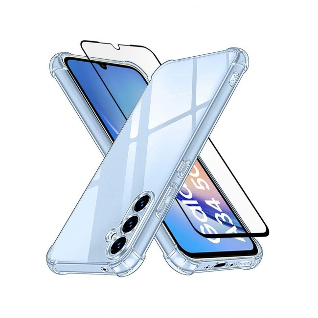 CATANES 2 Packs Of Samsung Galaxy A34 Clear Case and Screen Protector TPU Gorilla Case Cover Reinforced Corner Shock Absorption Anti Scratch Anti Yellow Ultra Thin Case