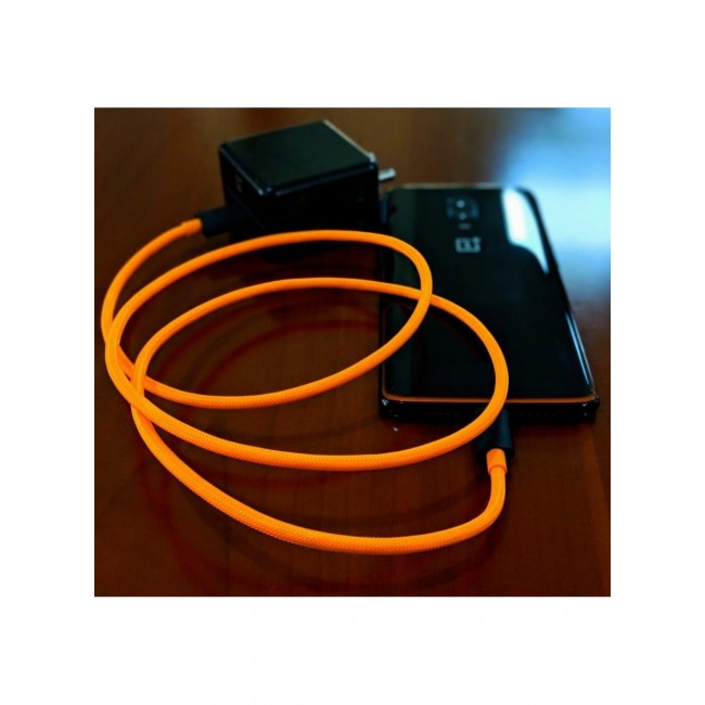 CATANES USB Type-C Cable Quick Charge 30W Nylon Braided Tangle-Free Charge and Sync Cable 100cm Orange/Black