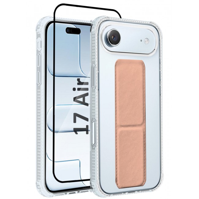 CATANES 2 Packs Finger Grip Clear Case Cover for iPhone 17 Air- Kickstand Car Magnetic Holder Multi-function Protective Two-in-one Case with 3D Screen Protector - Pink