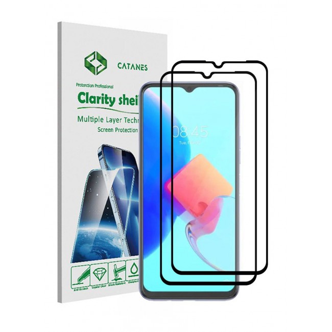 CATANES 2 pack Tecno Spark 8C 4G Screen Protector Tempered Glass Full Glue Black side