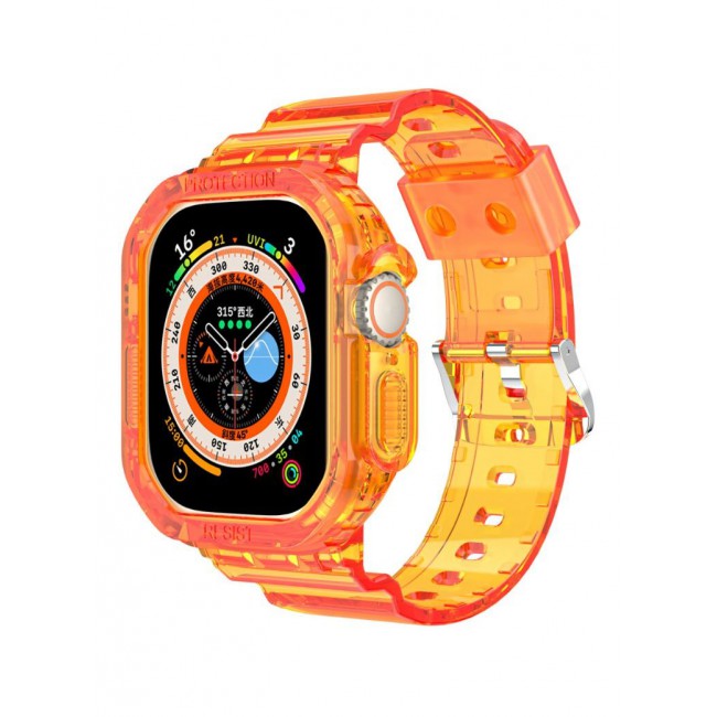 CATANES Apple Watch Ultra Band 49mm Crystal Clear Band with Bumper Case Soft Transparent TPU Strap for iWatch Ultra Orange