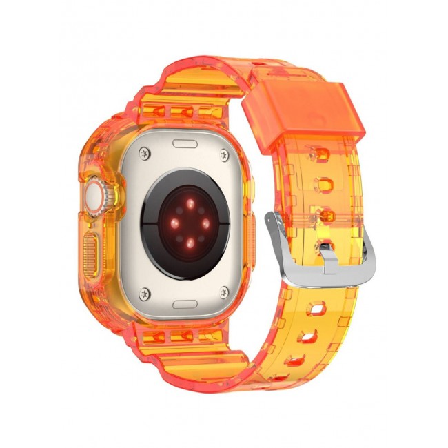 CATANES Apple Watch Ultra Band 49mm Crystal Clear Band with Bumper Case Soft Transparent TPU Strap for iWatch Ultra Orange