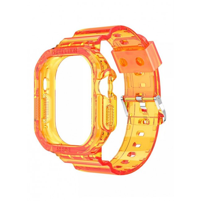 CATANES Apple Watch Ultra Band 49mm Crystal Clear Band with Bumper Case Soft Transparent TPU Strap for iWatch Ultra Orange