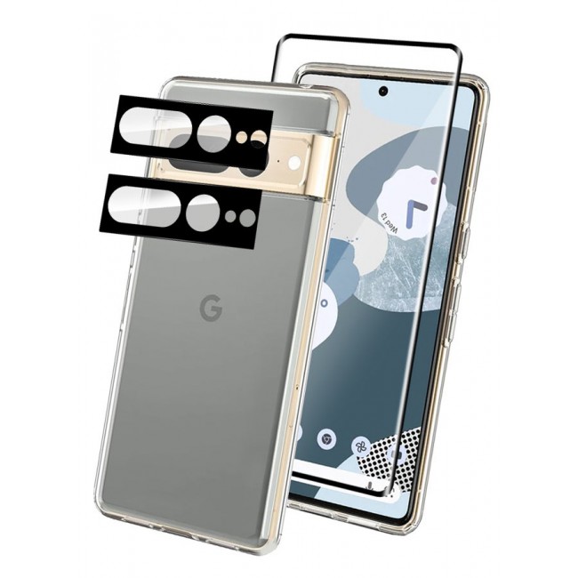 CATANES 4 Packs For Google Pixel 7 Pro TPU Case and Screen Protector and 2 Camera Lens Protectors Clear Transparent Shockproof Protective Phone Case Scratch Resistant Cover