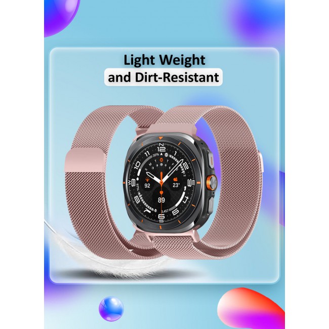 CATANES (for Samsung Galaxy Watch 7 Ultra) Milanese Loop, Metal Mesh Adjustable Strap, Magnetic Clasp Mesh Bands Stainless Steel Metal Connector Rose Gold