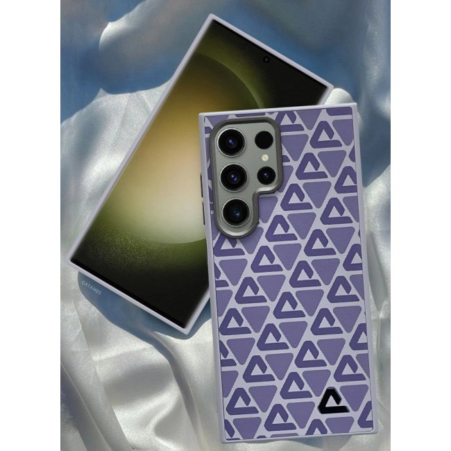 CATANES (for Samsung Galaxy S23 Ultra) Case Leather Back Cover Triangle Pattern Shockproof Protective Phone Case Purple