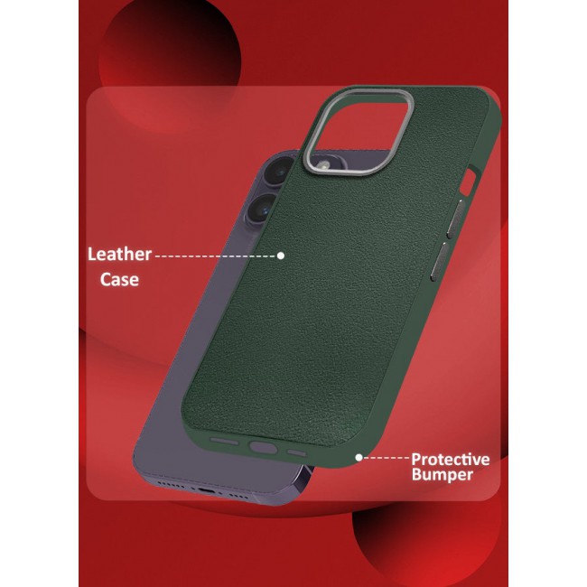 CATANES (for iPhone 14 Pro Max) Case Cover Leather Case with Lens Frame Shockproof Full Body Protective Cover Green