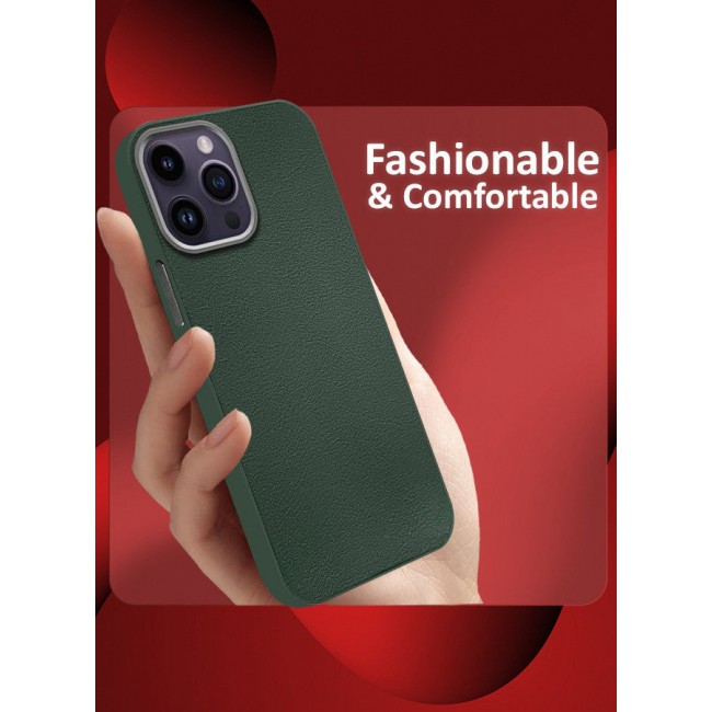 CATANES (for iPhone 14 Pro Max) Case Cover Leather Case with Lens Frame Shockproof Full Body Protective Cover Green