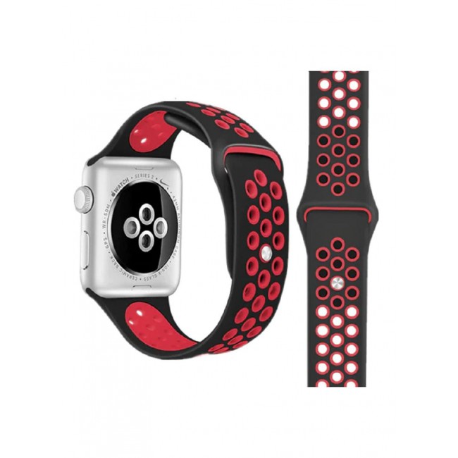 CATANES Apple Watch 45mm / 44mm / 42mm Band Silicone Strap Sport Wrist Band Replacement Smart Watch Band Black/Red
