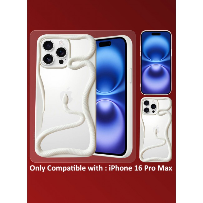 CATANES iPhone 16 Pro Max Case Cover Soft TPU and Glossy with Snake Design - White