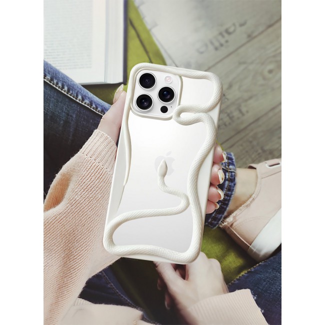 CATANES iPhone 16 Pro Max Case Cover Soft TPU and Glossy with Snake Design - White