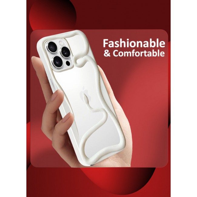 CATANES iPhone 16 Pro Max Case Cover Soft TPU and Glossy with Snake Design - White