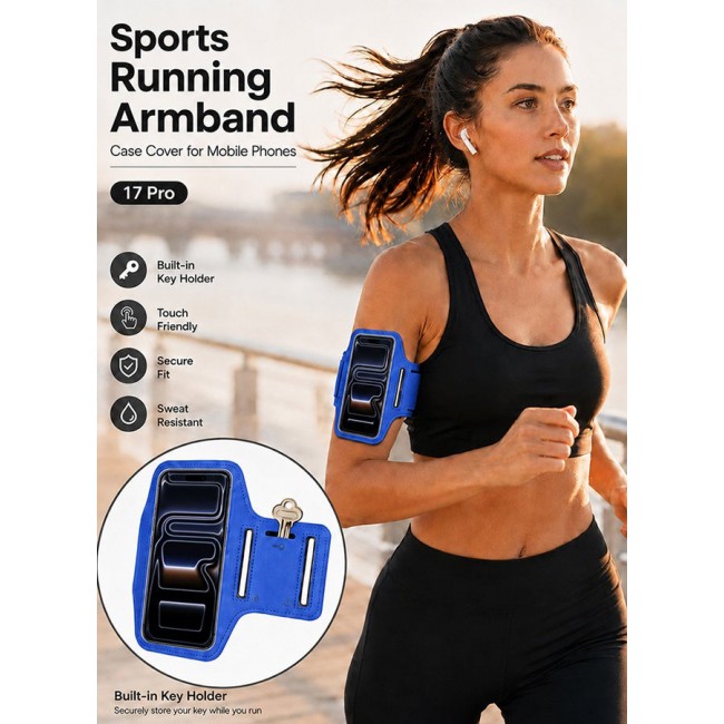 MARGOUN Sports Running Armband Case Compatible with iPhone 17 Pro – Water-Resistant Fitness Wristband Pouch for Gym, Workouts, Jogging with Key Holder and Reflective Strip