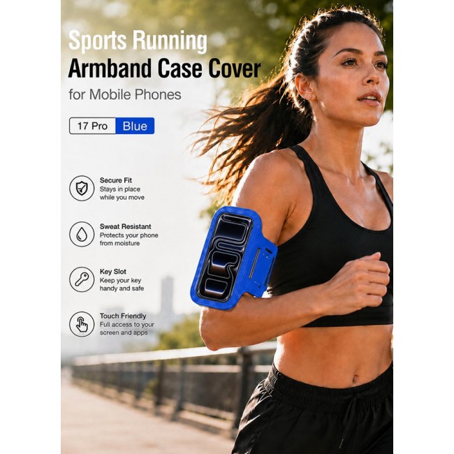 MARGOUN Sports Running Armband Case Compatible with iPhone 17 Pro – Water-Resistant Fitness Wristband Pouch for Gym, Workouts, Jogging with Key Holder and Reflective Strip
