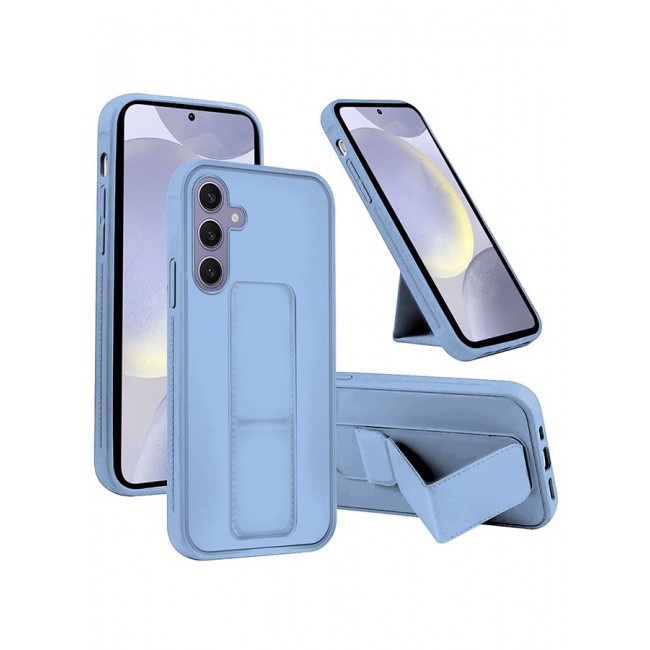 CATANES Samsung Galaxy S24 Plus Case Magnetic Stand and Holder Premium Silicone Vertical and Horizontal Hand Strap Grip Multi Stand Car Mount Kickstand Case Finger Strap Cover Light Blue