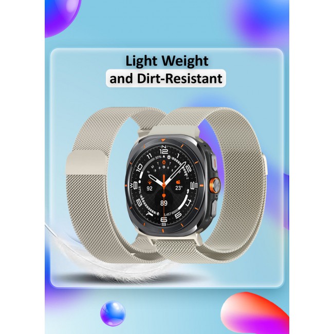 CATANES (for Samsung Galaxy Watch 7 Ultra) Milanese Loop, Metal Mesh Adjustable Strap, Magnetic Clasp Mesh Bands Stainless Steel Metal Connector Champing Gold