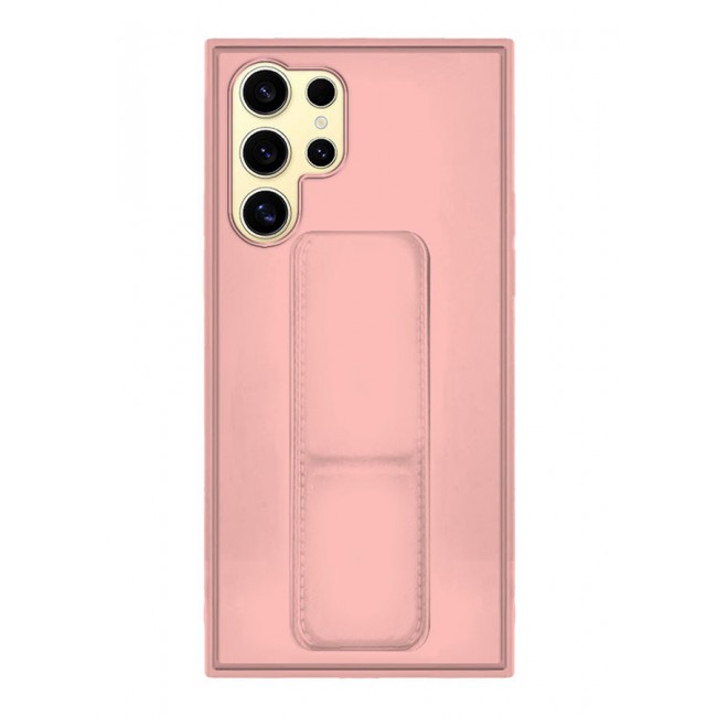 CATANES Samsung Galaxy S24 Ultra Case Magnetic Stand and Holder Premium Silicone Vertical and Horizontal Hand Strap Grip Multi Stand Car Mount Kickstand Case Finger Strap Cover Pink