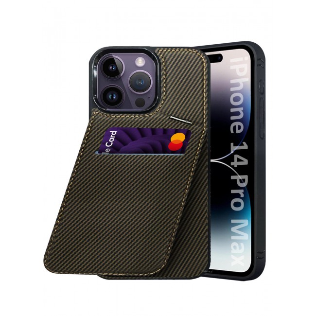 CATANES iPhone 14 Pro Max Case Cover Leather with Card Holder and Kickstand for Men Women Phone Case with Carbon Fiber Pattern