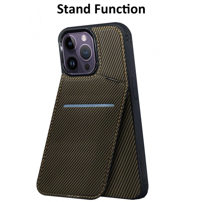 CATANES iPhone 14 Pro Max Case Cover Leather with Card Holder and Kickstand for Men Women Phone Case with Carbon Fiber Pattern