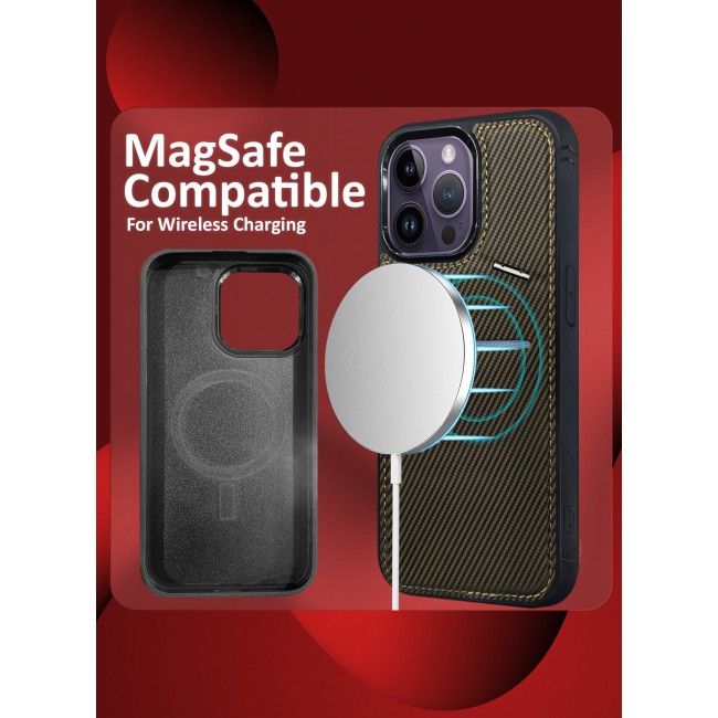 CATANES iPhone 14 Pro Max Case Cover Leather with Card Holder and Kickstand for Men Women Phone Case with Carbon Fiber Pattern
