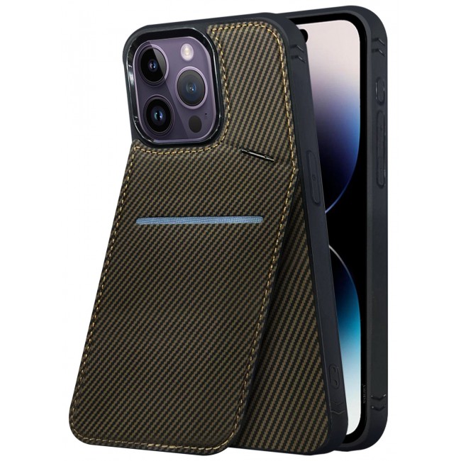 CATANES iPhone 14 Pro Max Case Cover Leather with Card Holder and Kickstand for Men Women Phone Case with Carbon Fiber Pattern