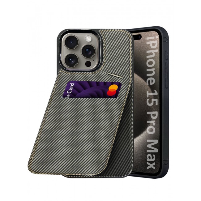 CATANES iPhone 15 Pro Max Case Cover Leather with Card Holder and Kickstand for Men Women Phone Case with Carbon Fiber Pattern