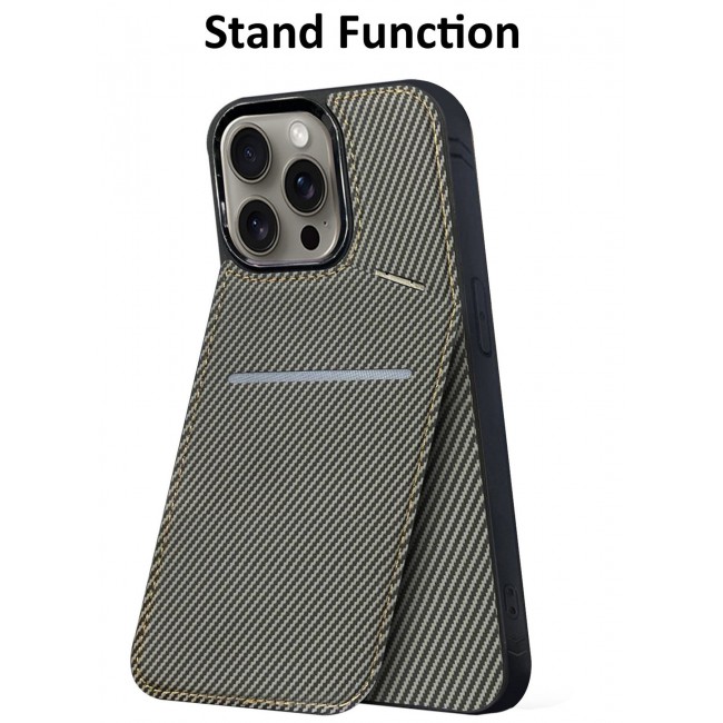 CATANES iPhone 15 Pro Max Case Cover Leather with Card Holder and Kickstand for Men Women Phone Case with Carbon Fiber Pattern