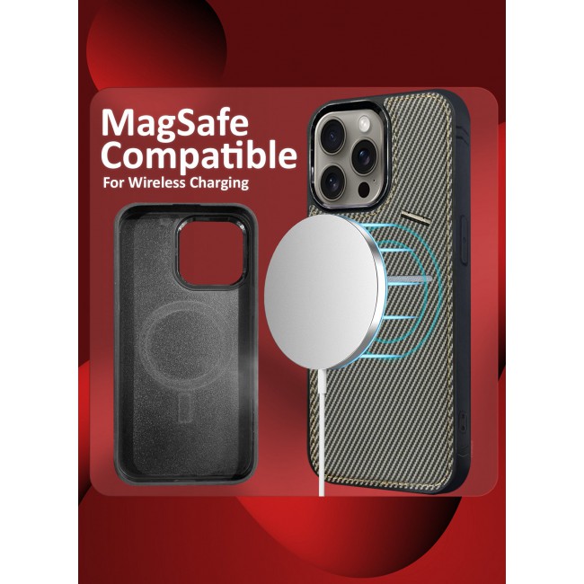 CATANES iPhone 15 Pro Max Case Cover Leather with Card Holder and Kickstand for Men Women Phone Case with Carbon Fiber Pattern