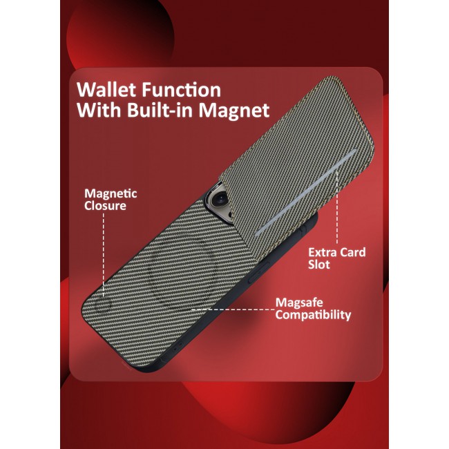 CATANES iPhone 15 Pro Max Case Cover Leather with Card Holder and Kickstand for Men Women Phone Case with Carbon Fiber Pattern