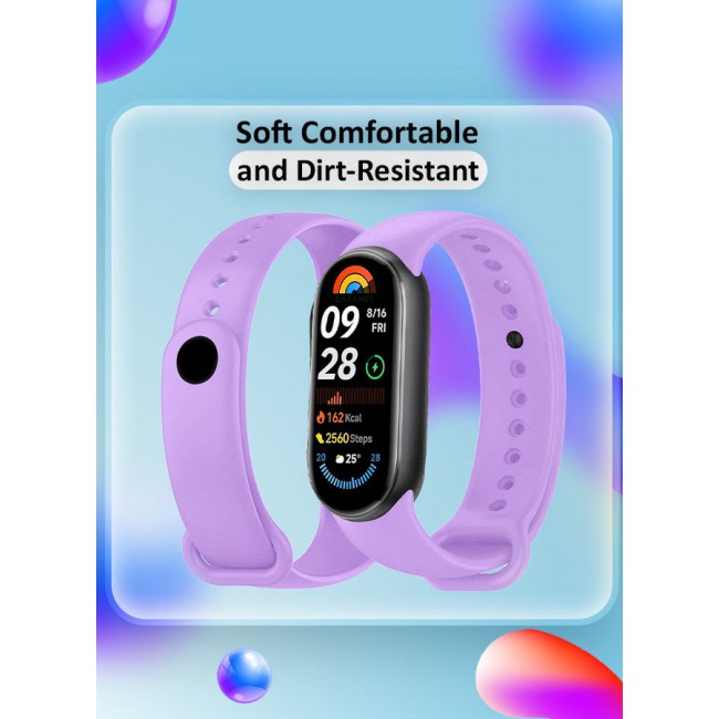 CATANES (for Mi Band 8 and 9) Strap Soft Silicone Replacement Sport Wristband for Xiaomi Mi Band 8 and 9 Watch Band Accessories for Women Men Purple