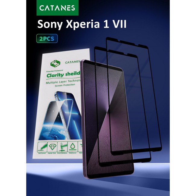 CATANES 2 PACK Screen Protector for Sony Xperia 1 VII Tempered Glass 3D, Full Coverage, Scratch-Resistant, 9H Hardness High-Definition Clear Guard, Black Edge