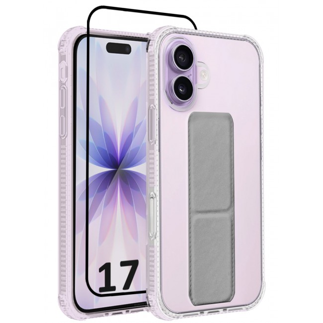CATANES 2 Packs Finger Grip Clear Case Cover for iPhone 17- Kickstand Car Magnetic Holder Multi-function Protective Two-in-one Case with 3D Screen Protector - Grey