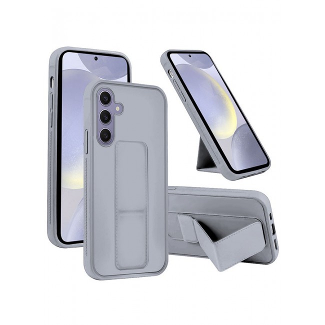 CATANES Samsung Galaxy S24 Plus Case Magnetic Stand and Holder Premium Silicone Vertical and Horizontal Hand Strap Grip Multi Stand Car Mount Kickstand Case Finger Strap Cover Grey
